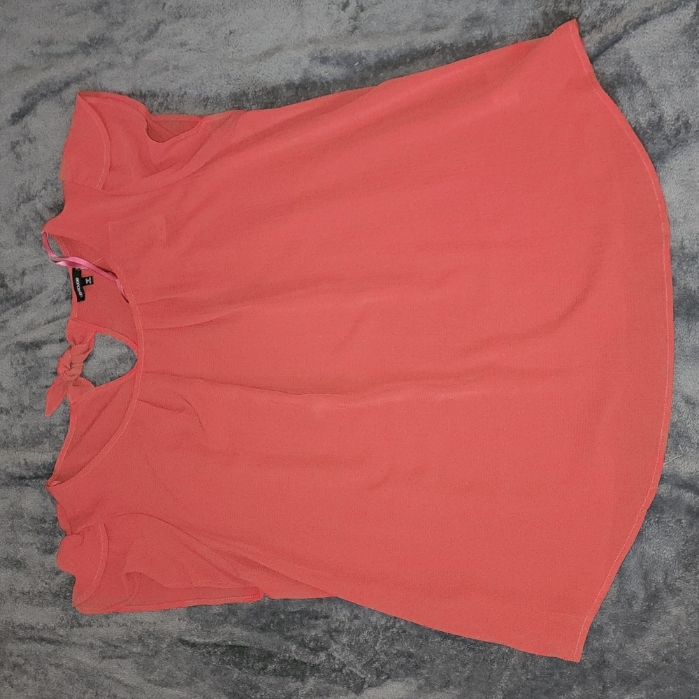 Le Rouge Crepe Short Sleeve Rust Blouse 1X